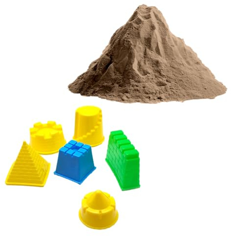 BullTek Sabbia Cinetica Naturale 500g con 6 Stampini per Bambini - Set Creativo Sabbia Magica Gioco Sensoriale - Facile da Modellare, Non Secca, per Attività Artistiche e Regali Educativi (MARRONE)