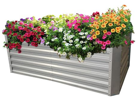 Jardinière surélevée Gabiona pour terrasse et jardin - Idéal pour la culture d'herbes et de fleurs - Parterre de légumes en métal - Balcon (184 x 60 x 90 cm - Avec grille}