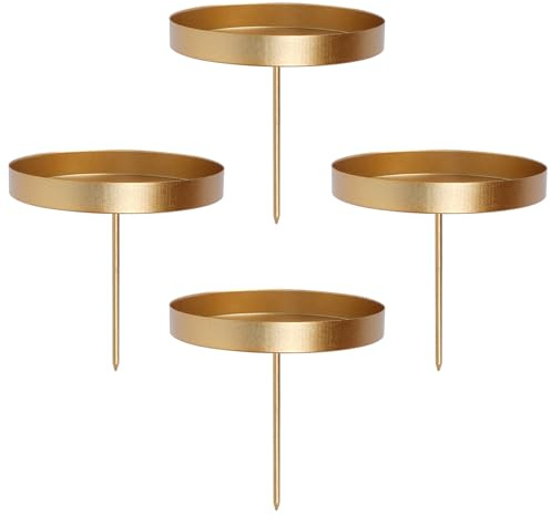 KINDPMA 4 Pezzi Portacandele Dell'Avvento Portacandele da Tavolo 8cm Supporto per Candele in Ferro Candelabro Natalizio per Ghirlanda di Natale Decorazione Del Camino da Tavolo (Oro)