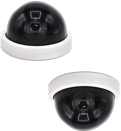 WedDecor Cúpula de seguridad falsa de 2 piezas, monitor de simulación de cámara CCTV falsa con luz LED intermitente de seguridad para uso en interiores y exteriores para residencias y establecimientos