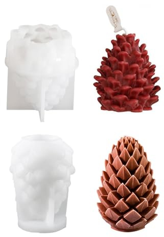 Xidmold 2 Stück Weihnachts Tannenzapfen Kerzenformen Silikon, 3D Tannenzapfen Silikonform für Fondant, Sojawachs Kerzen, Seife, Gips, Epoxidharz, DIY Handwerk