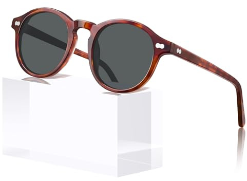 CARFIA Sonnenbrille Damen Polarisiert 100% UV400 Schutz Runde Rahmen Retro Schildpatt Anti Blendung Brille CA5266