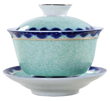 CvbGNJm Juegos de té, Taza de té de cerámica de 150 ml con Tapa Azul y Blanca, Dispositivo for Hacer té de Kung fu, Cuenco de Ceremonia celadón Retro, Gaiwan for el hogar(Celadon)