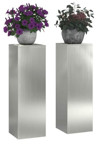 vidaXL Pflanzenständer 2 pcs Silber 24 x 24 x 75 cm Verzinkter Stahl, Moderner Metallständer, robuster Pflanzenhalter, schicke Deko für Garten und Terrasse