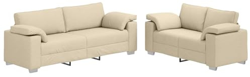 vidaXL Canapé 2 pcs Crème 219 x 80 x 82 cm Tissu, Salon, canapé 2 Places rectangulaire, Design Moderne et Respirant, Tissu Durable, mobilier Contemporain
