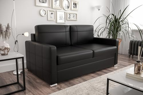 Friderik Ledersofa Avanti II – Echtleder Couch mit Schlaffunktion & Bettkasten – 2-Sitzer, 147 cm – Premium Qualität, Klappmechanismus, Modernes Design, Naturleder Madras (Schwarz)