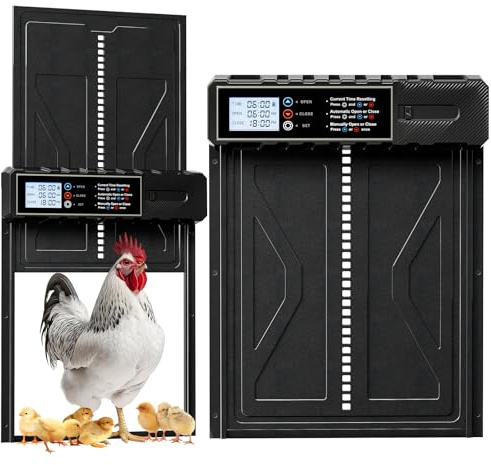 Shikha Extra Large Automatic Chicken Coop Door, Battery Powered Chicken Door with Timer & Manual Control, LED Screen, Anti-Pinch & Low Battery Reminder, IPX45 Aluminum Auto Electric Chicken Flap