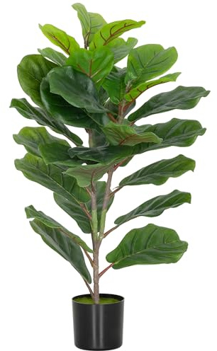 HOMCOM Pianta Finta di Ficus Lyrata Alta 80 cm, Pianta Artificiale Realistica per Interni con Vaso, Decorazione per Casa e Ufficio, Verde