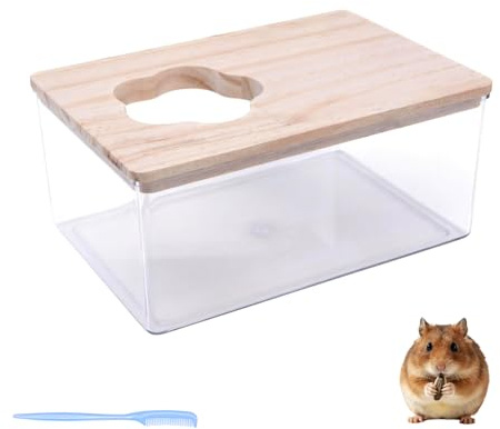 Saim Hamster Sand Bath Box–Transparent Syrian Hamster Shower Bathtub with Comb for Small Pets, Acrylic Micro Sand Bath Box with Lid, Ideal Hamster Dig Box - Rectangle