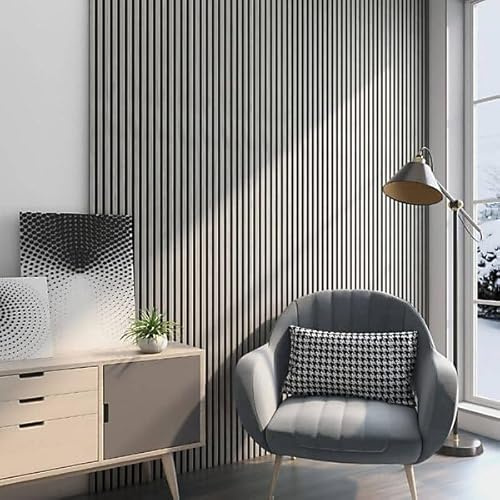 Aston Bs (4 Pack) Acoustic Wood Slat Wall Panels 120 x 60cm – Premium Sound Absorbing & Fire Retardant 3D Slat Wall Panels for Studio, Living Room, Home Cinema, Wall Decoration- Grey Oak