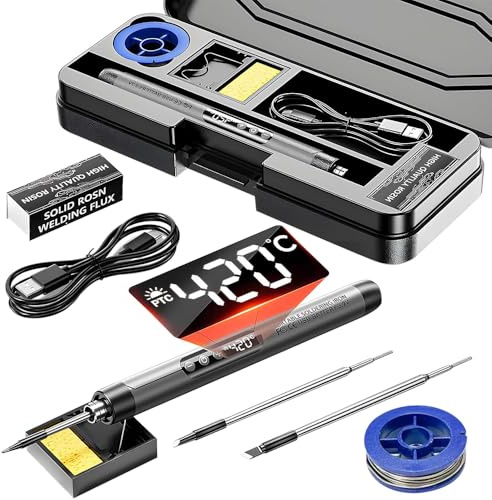 SKJJM Cordless Soldering Iron Kit, USB C Rechargeable Soldering Iron Pen with LCD, Adjustable Temperature 260°C - 420°C, 3 Soldering Tips, Portable Soldering Tool with Stand for Home Appliance Repairs