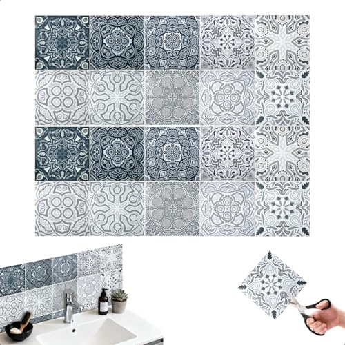 Fliesensticker Retro 20 Stück,Selbstklebende Fliesen DIY ÖLdicht Wasserdicht 15x15 cm,Fliesenaufkleber Küche Küchenfliesen Selbstklebend für Wandfliesen Küchenrückwand,Bordüren & Bad