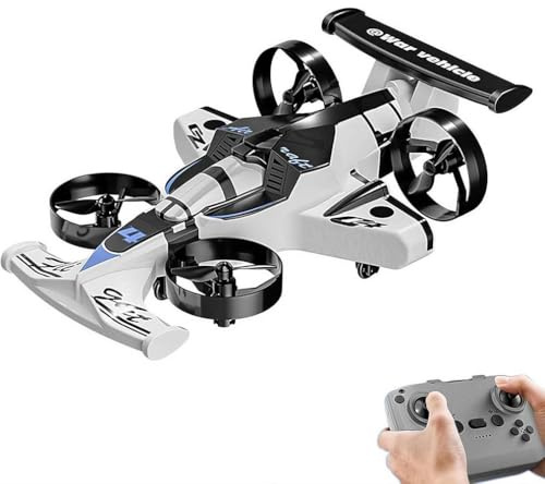 RC Plane Drone for Kids, RC Flugzeug für Kinder, 2,4GHz Ferngesteuertes Flugzeugmodell mit LED, 2 in 1 Land und Luft Quadrocopter mit automatischem Schweben, 360°-Flip für Kinder und Anfänger (Weiß)