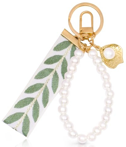 Porte-clés Perles pour Femmes,Porte-Clés Avec Lanière Courte,Élégant porte-clés esthétique,Porte Clef pour Cles, Sac, Portefeuille,porte-clés de voiture,Cadeau pour Femme(Vert)