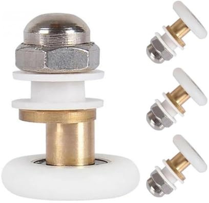 LatoYard Lot de 4 roulettes de porte de douche pour portes coulissantes en verre de salle de bain, roues en laiton nylon avec hauteur réglable, convient pour verre de 4 à 6 mm