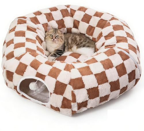 ERNAN Katzenspielzeug Katzentunnel.Faltbarer Katzen Tunnel, Bunny Tunnel,Spieltunnel & Krabbeltunnel für Kätzchen, Welpen, Kaninchen, kleine Hunde (kaki)