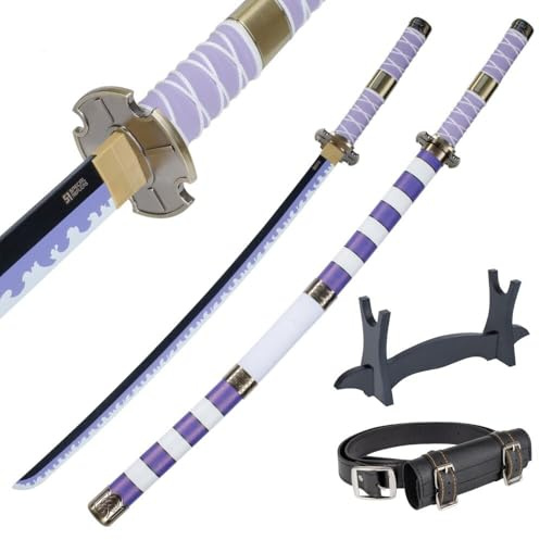 57 SPECIAL REPLICAS Zoro Katana Schwert 105 cm/41 Zoll - Samurai Schwert Holz mit Gürtel, Ständer & Scheide - Holzschwert aus Bambushol für Anime Cosplay - Oonee Piieeccee Schwerter (Nicht Scharf)