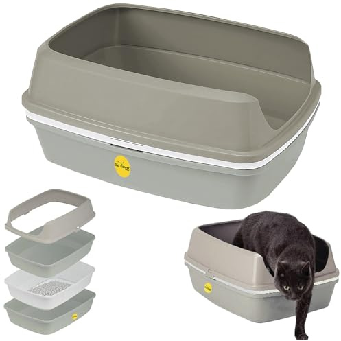 CAT CENTRE Sifting Cat Litter Tray, Scoopless, Lift to Sift, Grey XL | Scoopless toilet box, litter pan frame, no scoop needed, self-cleaning cat loo, clumping litter compatible