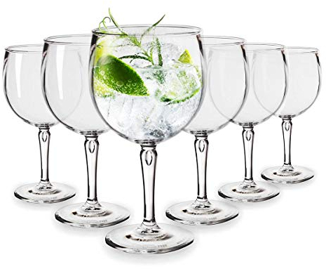 RBDRINKS RB Copa Balón Cocktail Cristal, Gintonic Copas de Vino, Plástico Transparente Irrompible y Reutilizable Vasos de Cristal 45cl, Juego de 6