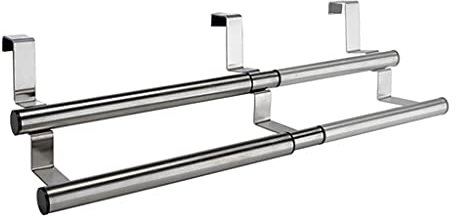 Haushalt International Handtuchhalter Küche ausziehbar 25-40cm Edelstahl 2Stangen aufhängen Schrank Tür