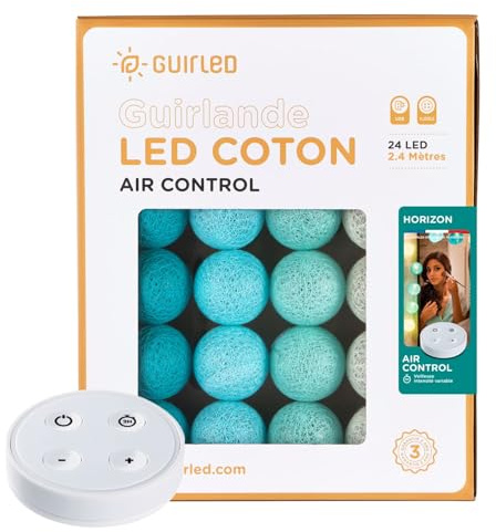 GuirLED - LED Baumwollkugeln Lichterkette USB - Drahtlose Fernbedienung - Baby Nachtlicht 2h - Dual USB 2A Netzteil enthalten - 4 Intensitäten – 24 Kugeln 2.4m - Horizont