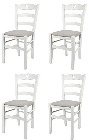 t m c s Tommychairs - Set 4 sedie modello Cuore per cucina bar e sala da pranzo, robusta struttura in Legno di faggio laccato bianco e seduta rivestita in tessuto colore grigio perla