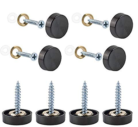 INCREWAY Mirror Screws, 20 Sets 16mm 304 Stainless Steel Thicken Mirror Nails with Decorative Caps Covers, Black