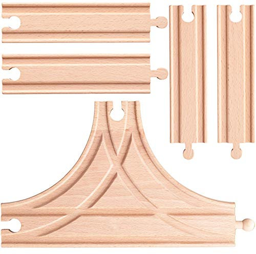 alles-meine.de GmbH Set: Holz - Schienen - T-Weiche/Abzweigung/Kreuzung + 4 gerade Schienen - beidseitig - für Eisenbahn/Holzeisenbahn - passend für alle Schienen-Systeme &..