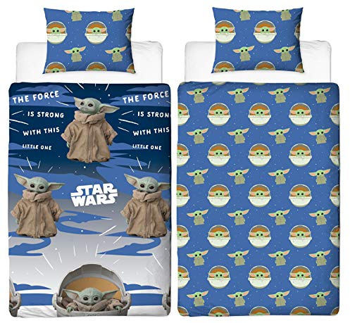 Baby Yoda Single Duvet Cover | Star Wars Mandalorian Night Duvet | Officially Licensed Microfibre Reversible Two Sided Design