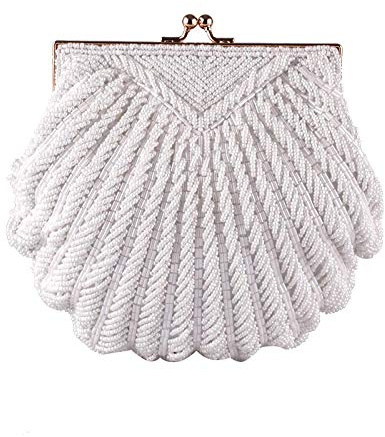 Umhängetasche Damen Clutch Damen Clutch Bag Abend Clutch Hochzeit Braut Tote Perle Perlen Mode Shell Chain Party Bag Weiß