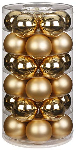 Inge Glas Weihnachtskugeln | Schöne Christbaumkugeln aus Glas | 30 Kugeln in Dose | Christbaumschmuck Weihnachtsbaumschmuck Weihnachtsbaumkugeln (Brokatgold | Gold Glanz/matt)