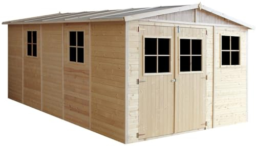 Casa da giardino in legno naturale CON PAVIMENTO IMPREGNATO A226x516x324 cm/15 m²- Magazzino esterno con finestre - Capanno da giardino - Bici, Deposito attrezzi e rimessa TIMBELA M337