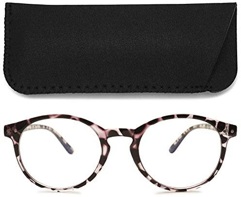 MAGIMODAC Damen Computer Lesebrille Blaulichfilter Leicht Rund Oval Lesebrillen Computerbrille mit Sehstärke Lesehilfe Sehhilfe(Leopard, 1.50)