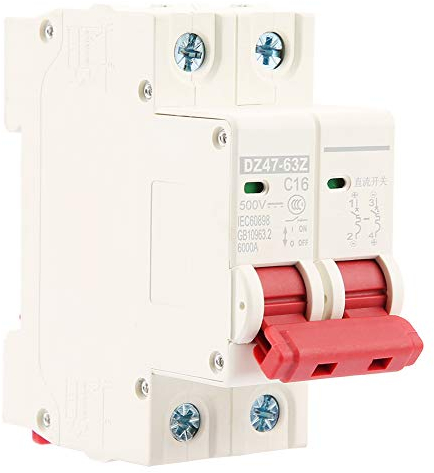 Disjoncteur DC Photovoltaïque 500V 16A, Disjoncteur Courant Continu, DZ47-63Z-2P, pour Systèmes Photovoltaïques, Déclenchement Magnétothermique, Montage sur Rail DIN 35 mm, Sectionneur PV