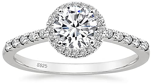 Zakk Ring Damen Verlobungsring Silber 925 Runden Zirkonia 1,25 Karat Solitaire Halo Partnerringe Eheringe Trauringe Freundschaftsringe Versprechen Ringe (Silber,63 (20.1))