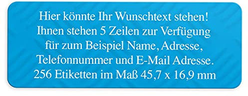 Adress-Aufkleber | PERSONALISIERT | 256 Stück | kleine Etiketten mit Wunsch-Text blaues Muster | Schrift Weiß | für Namen und Adressen