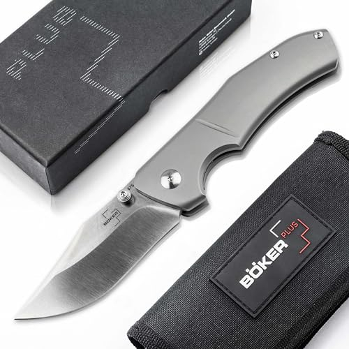 BÖKER PLUS® Jive - Titan Klappmesser mit Clip - Gentleman Taschenmesser mit D2 Clip-Point Klinge - hochwertiges EDC Einhand-Messer mit Framelock, Etui & Geschenk-Box