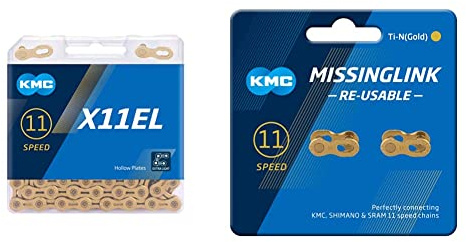 KMC Unisex's X11el Chain, Ti-N Gold, 118 Link & Unisex's 11 Speed MissingLink Joining Link, Ti-N Gold, 2 Pairs