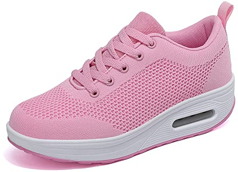 Mujer Zapatillas de Deporte Malla Air Cuña Cómodos Sneakers Mujer Casual Transpirables Running Senderismo Ligero Mesh Zapatillas,Rosa-1911,40 EU