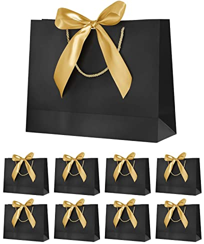 Geschenktüte mit Schleife,Geschenktüte Weiß,Geschenktaschen für Geburtstag, Hochzeit, Festivalfeier, Weihnachten,32 x 25 x 10cm, (Weiß, 8 Stück) (Black)