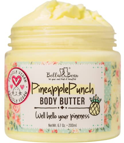 Bella & Bear Pineapple Body Butter, Hydrating Formula - Vegan Travel Size (6.7oz)