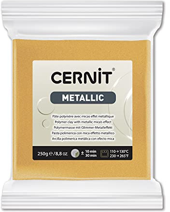 CERNIT CE0870250050C - Block Modelliermasse (Polymer) METALLIC, ofenhärtend, sofort gebrauchsfähig, 250g, für DIY, Schmuck, Figuren, für Einsteiger und Hobbykünstler, Gold, 1 Stück