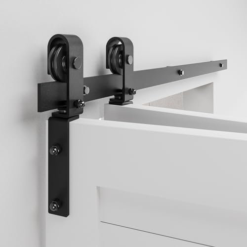 Bifold Schiebetürbeschlag Schiebetüren Schiebetürsystem Komplettset Laufschiene Rollen Set Schwarz für 2 Holztür (92cm/3FT (keine Tür))