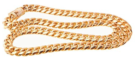 KnSam Edelstahl Panzerkette 90 cm, Männer Halskette Gold Herren Edelstahl Ketten Breit 8MM Freundschaftskette mit Zirkonia