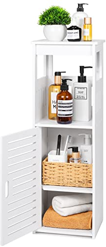 OUDIE Badezimmerschrank Schmal, Badschrank, Toilettenschrank, Badmöbel kleine, Einheit mit 1 Türen und Regal, zur Aufbewahrung von Toilettenpapier, das Badehandtuch, Shampoo, weiß. (SM) (U)