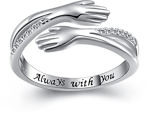 Mom Geschenke Hug Ringe 925 Sterling Silber Umarmung Hände CZ Open Ring Eingraviert Always With You Umarmen Versprechen Jahrestag Ring