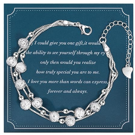 YELUWA - Damen Armband 3 in 1 Silber 925 Geburtstagsgeschenk für Tochter Mutter Tochter Schwester Freundin Verstellbares Armband Geschenk für sie 6+2in, 16.5 cm, Silber, Perle