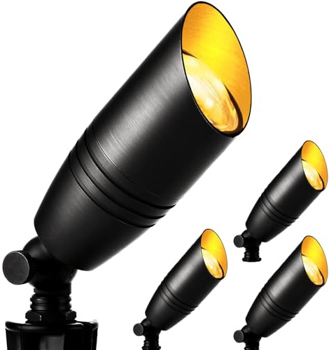 wowlite Low Voltage Spot Lights Outdoor LED 4 Pack, Die-cast Aluminum Landscape Spotlights, Waterproof Black Uplights with MR16 Bulbs Ground Stake for Garden Courtyard Pathway