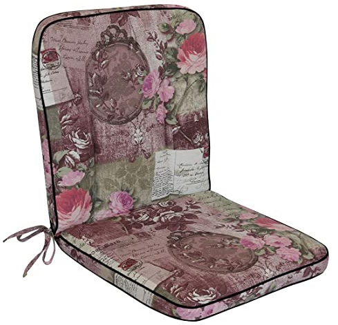 OUTLIV. Romeo Elegance Sesselauflage nieder, 90x40x5 cm, Sitz und Rückenkissen, Rosa Geblümt, Mischgewebe, hochwertige Sitzauflage für Gartensessel