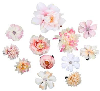 12PCS multicolore bohème fleur épingle à cheveux rose avec cheveux artificiels pince à fleurs bohème mariée pince à griffes pince à cheveux accessoires pour les filles et les femmes